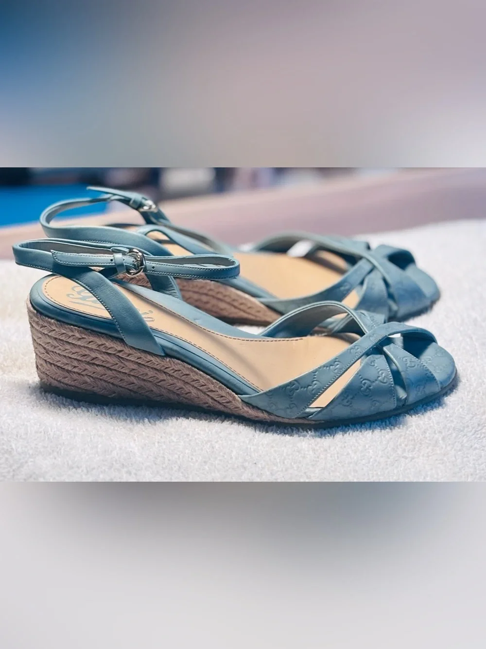 Gucci Blue GG Espadrille Wedge Sandals – Authentic